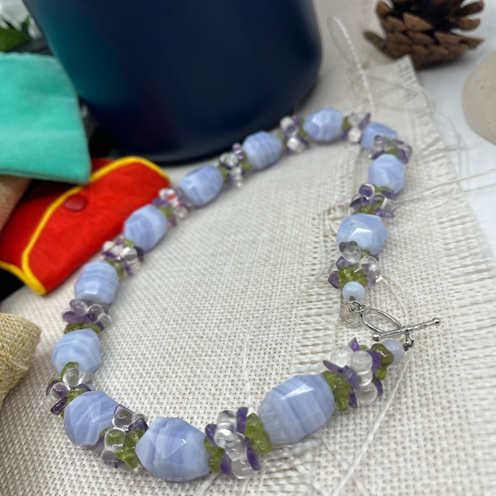 Ross-Simons Gemstone Cluster Necklace – Blue Agate, Amethyst, Peridot, Quartz - Picture 10 of 17